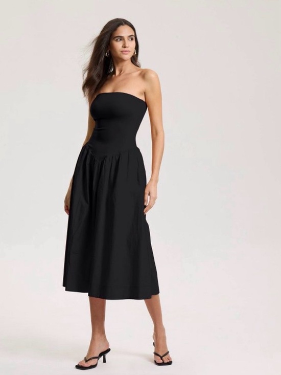 Dresses & Skirts - Black Strapless Midi Dress -  Elegant Women's Dress